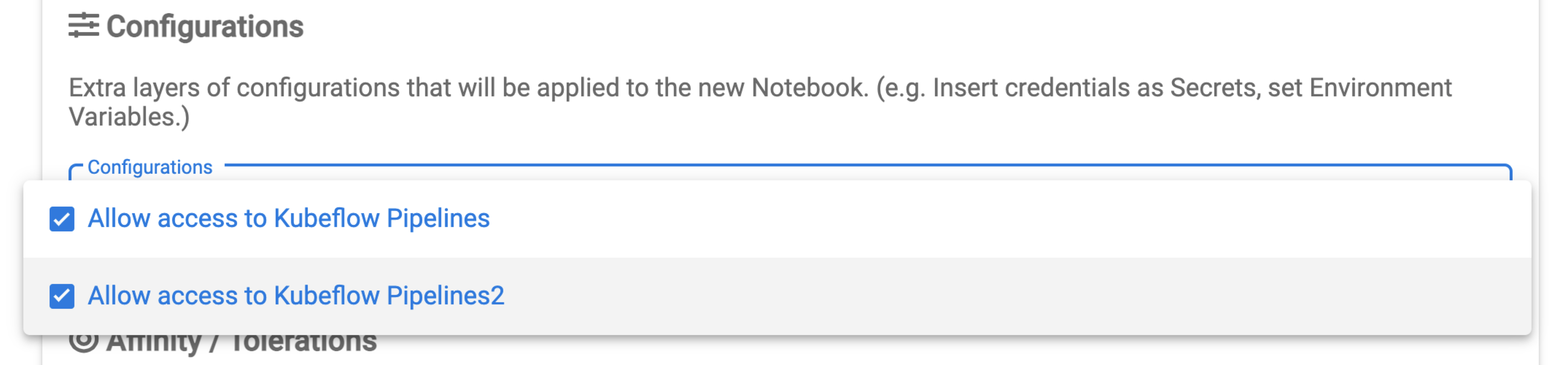 Configurations settings